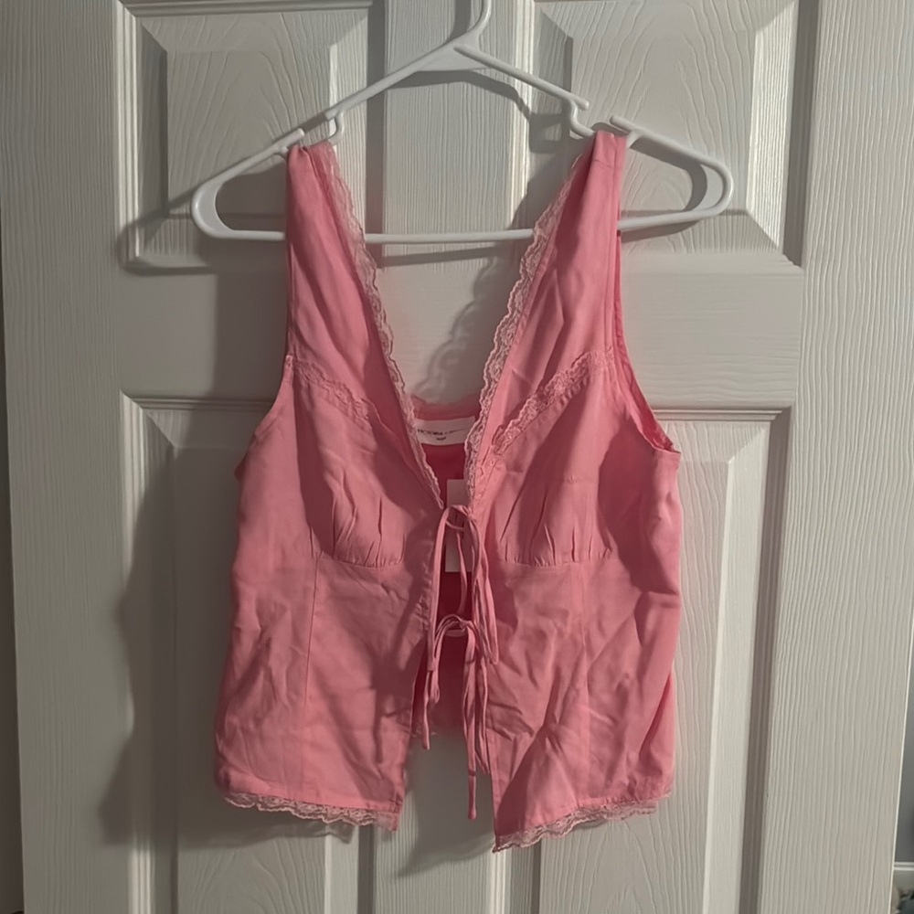 Pink Lace Trim Women's Top
